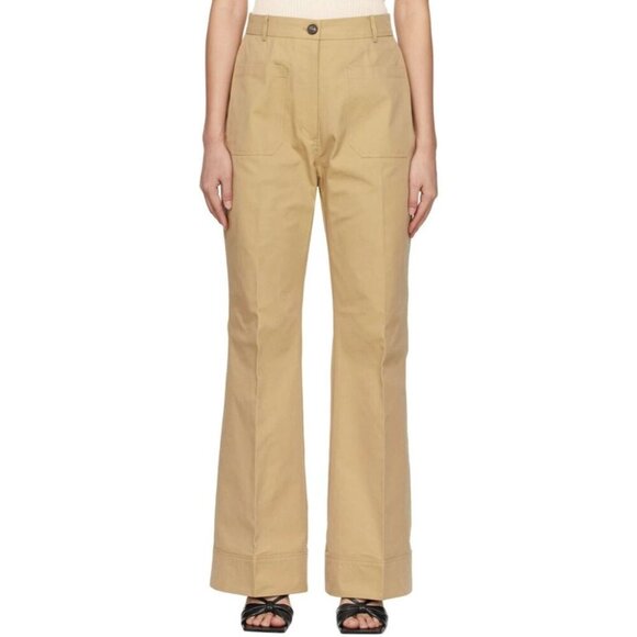 DRAE Cotton Patch Pocket Flared Trousers Size M Womens Beige $325 - Picture 1 of 14